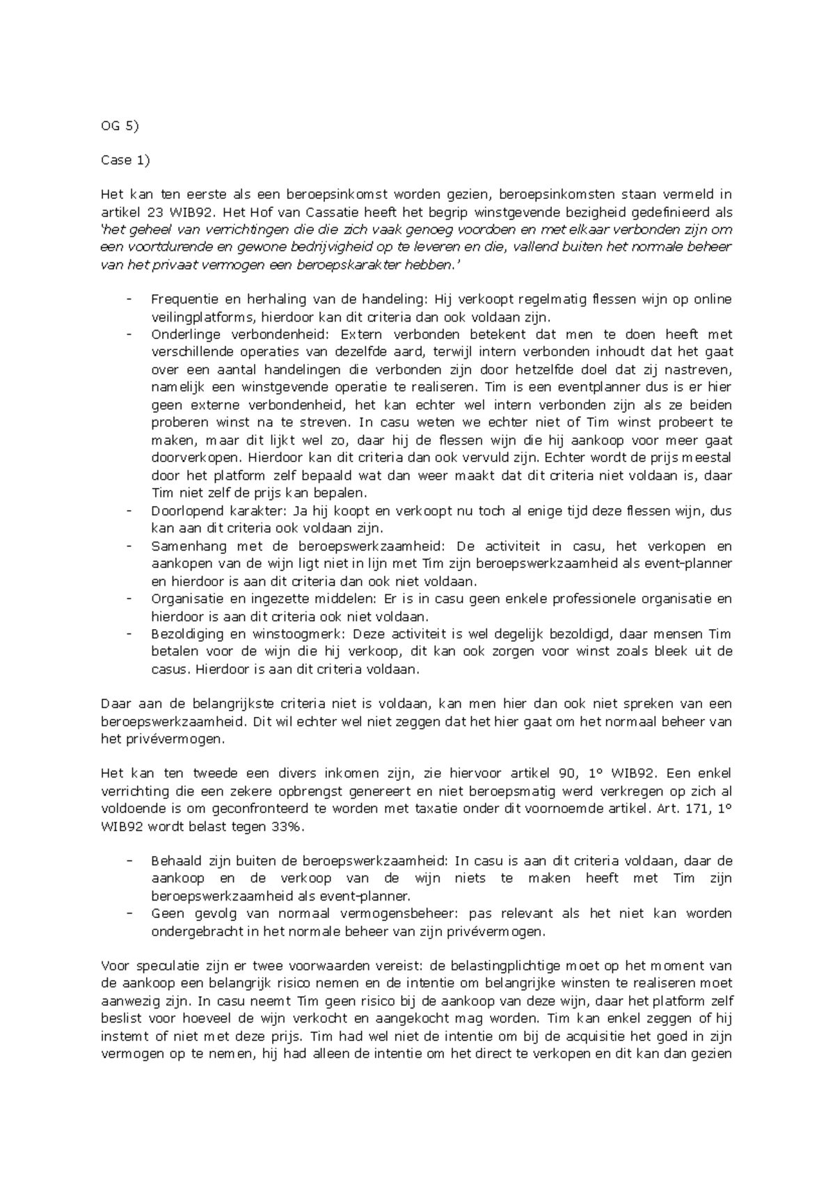 OG 5) Case Study: Beroepsinkomsten en Belastingaspecten - Studocu