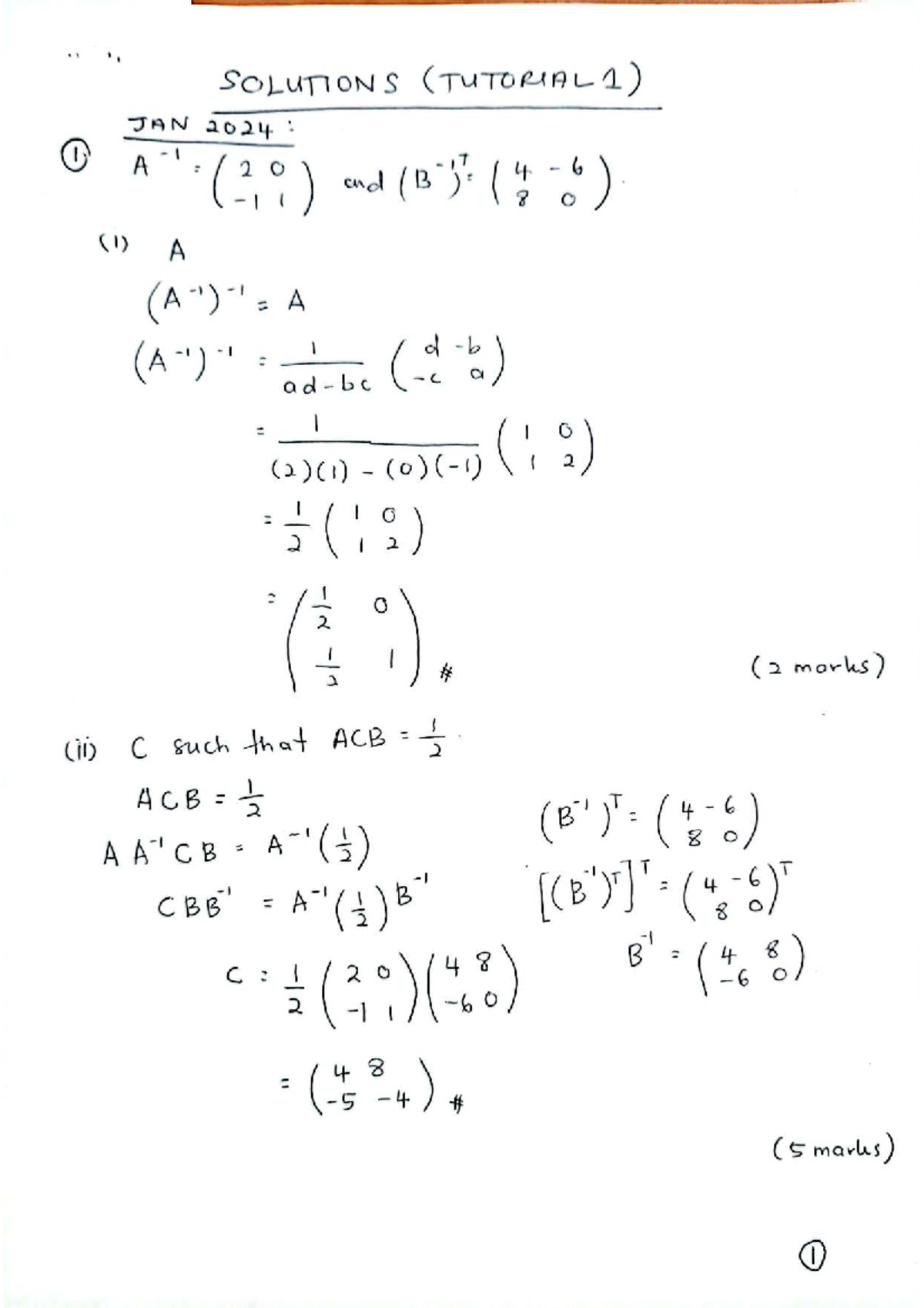 Solutions for Tutorial 1 - January 2024 (Course Code: TUTORIAL1) - Studocu