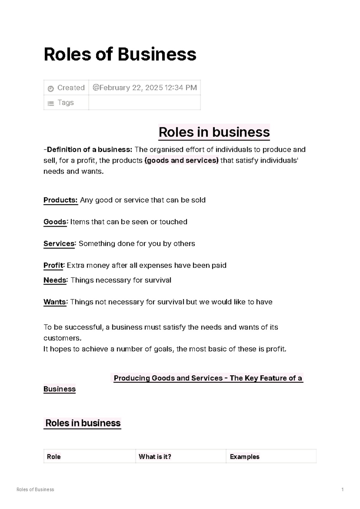 Roles of Business: Key Features and Functions Explained - Studocu