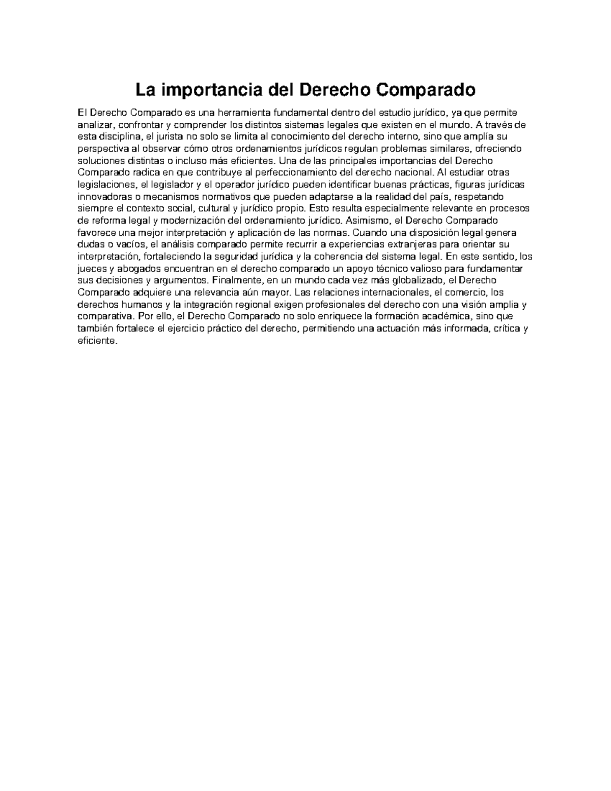 Ensayo sobre la Importancia del Derecho Comparado - Studocu