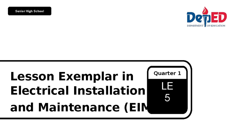 Senior High School Lesson Exemplar in LE EIM 5: Electrical Conduit ...