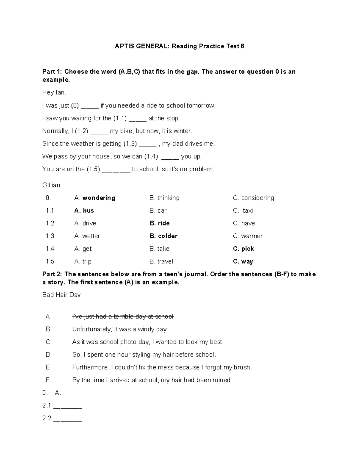 APTIS SV 0346808595 Grammar Practice Test Version 2 - Studocu
