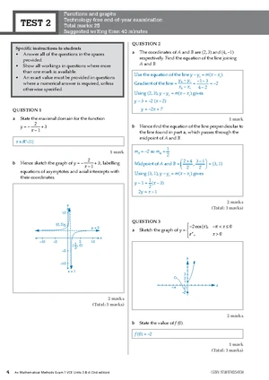 Mathematical Methods Exam 1 VCE Units 3 4 - Functions & Calculus Test ...