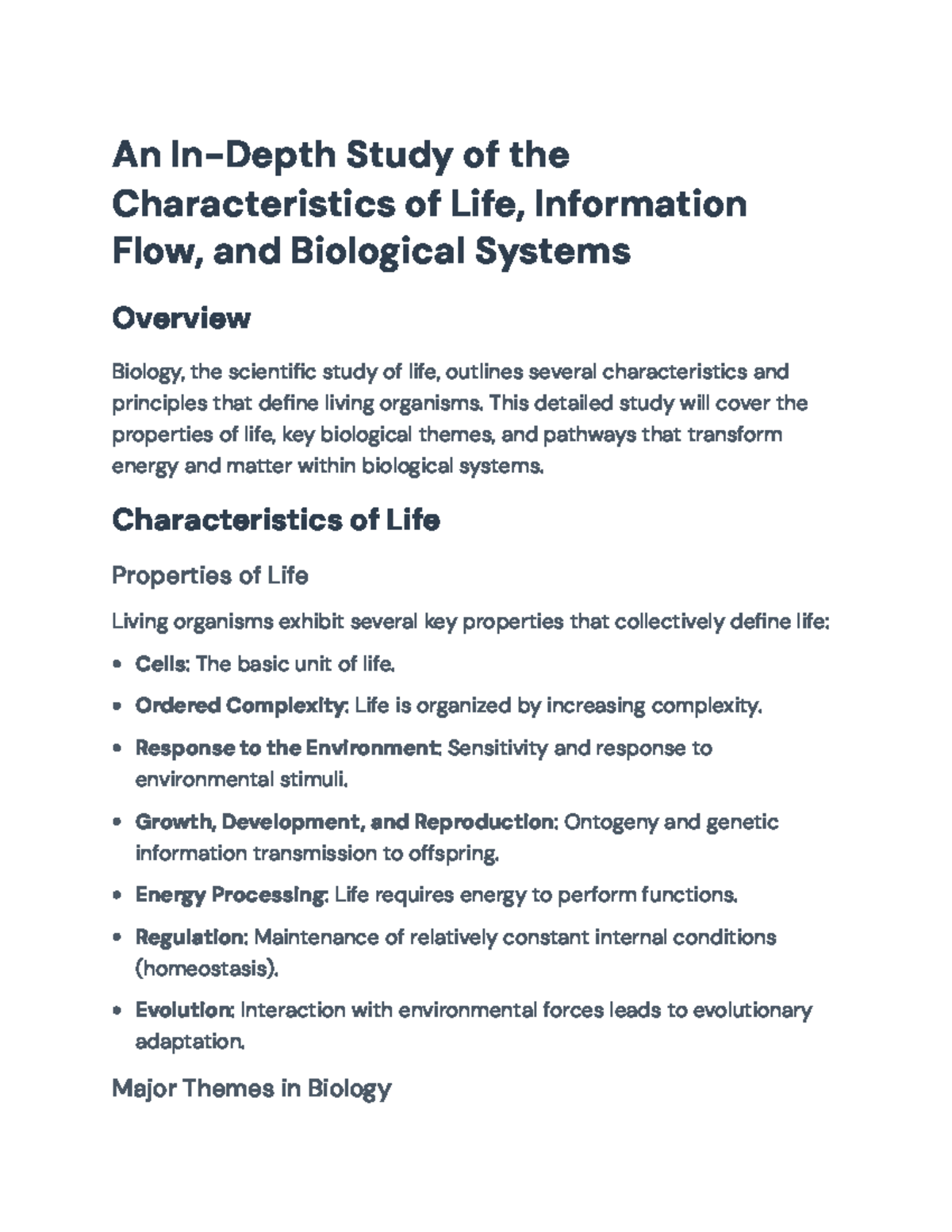 Overview of Life Characteristics and Biological Systems (BIO101) - Studocu