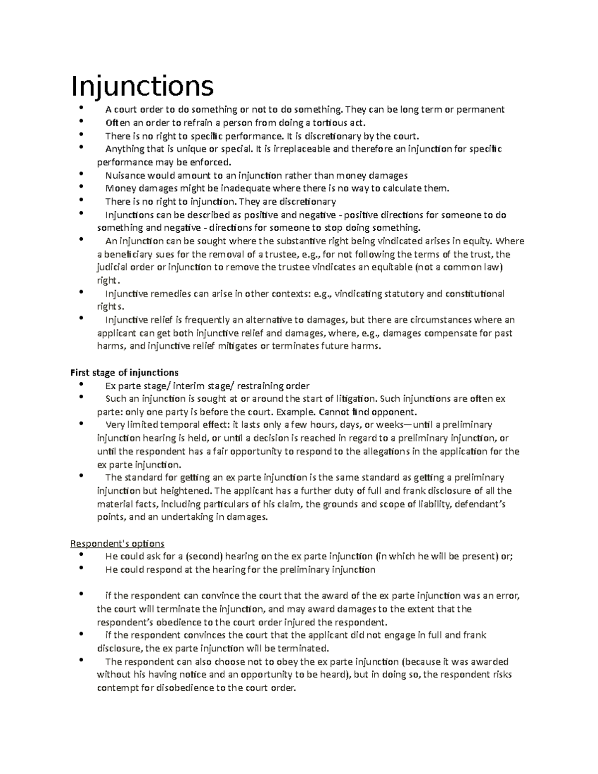 Injunctions - Overview and Stages of Injunctive Relief Explained - Studocu