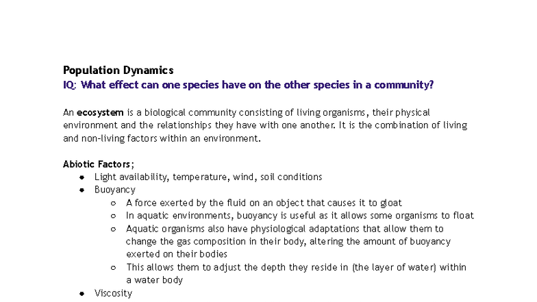 MOD 4 Prelim BIO: Population Dynamics and Species Interactions - Studocu