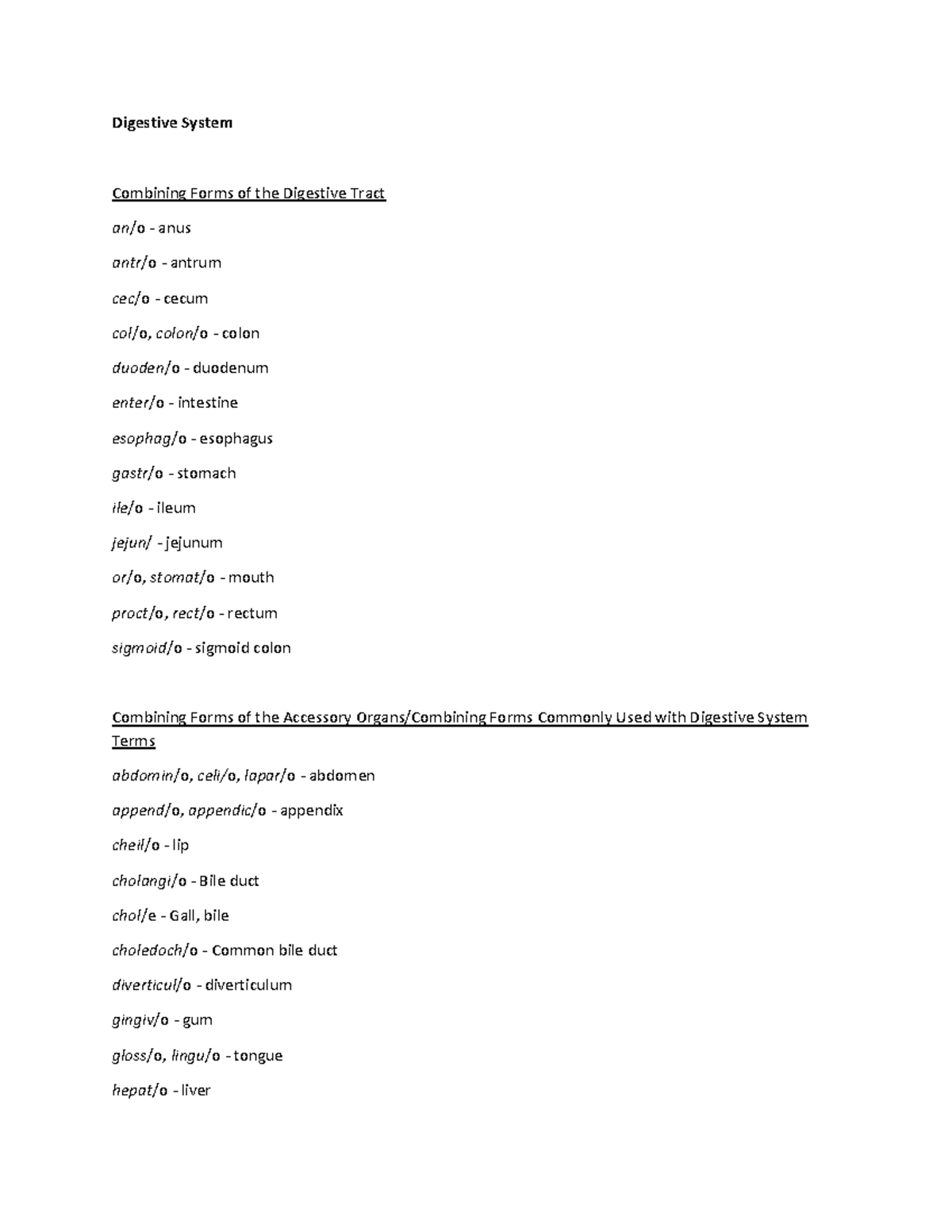 APN101 W6 Digestive System Combining Forms and Terms - Studocu