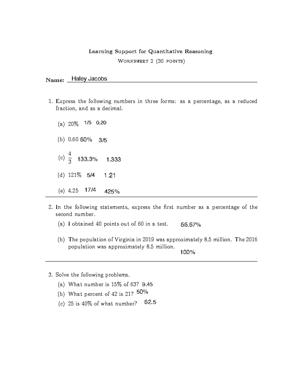 Quantitative Reasoning Support - Worksheet 2 (QR 101) - Studocu