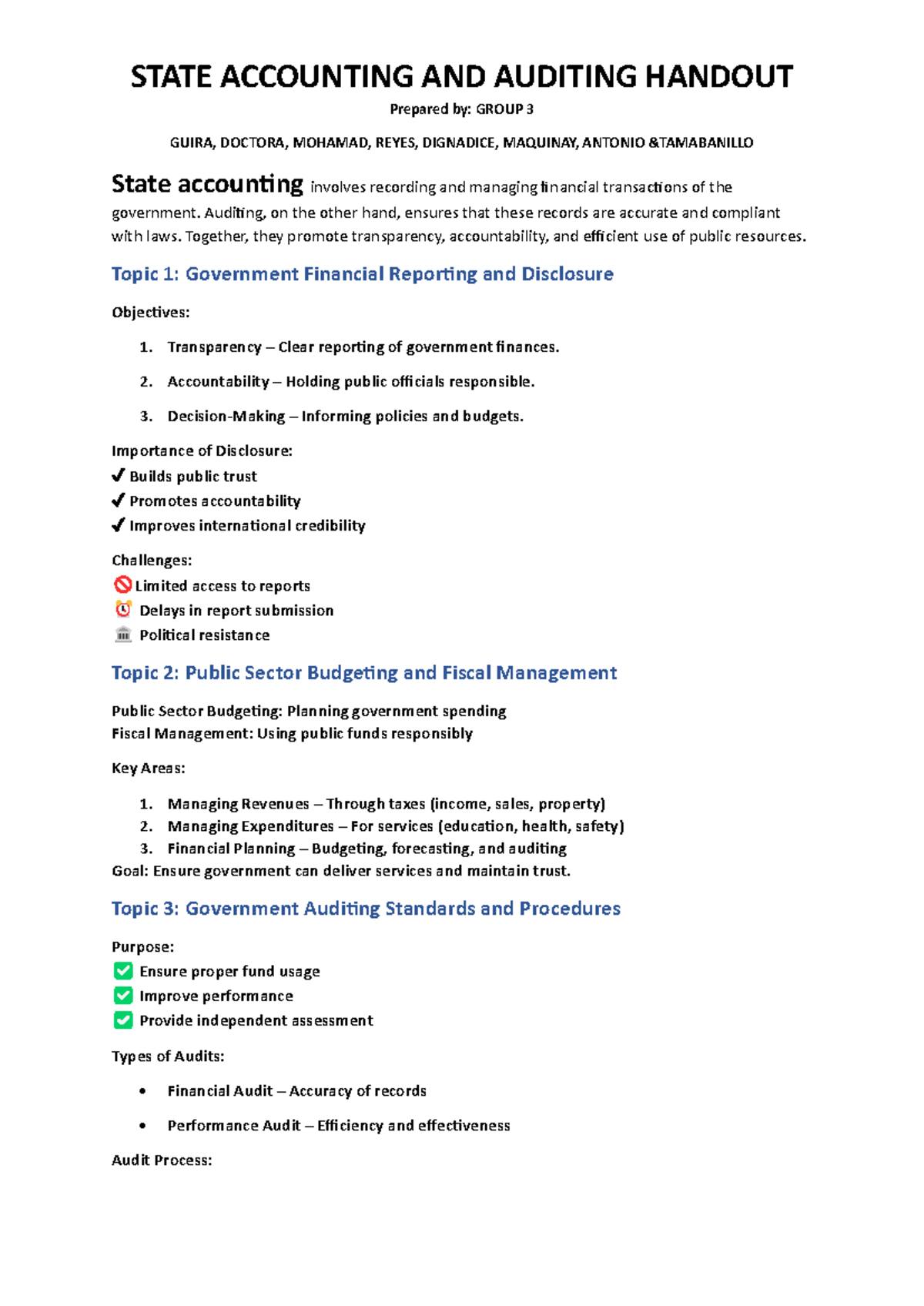 Public Finance Final Handout: State Accounting & Auditing Overview ...