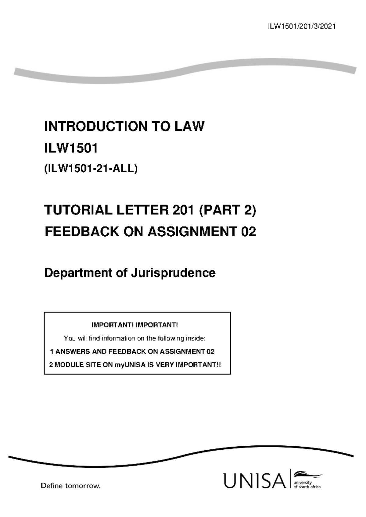 ILW1501 TUTORIAL LETTER 201: ASSIGNMENT 02 FEEDBACK & ANSWERS - Studocu