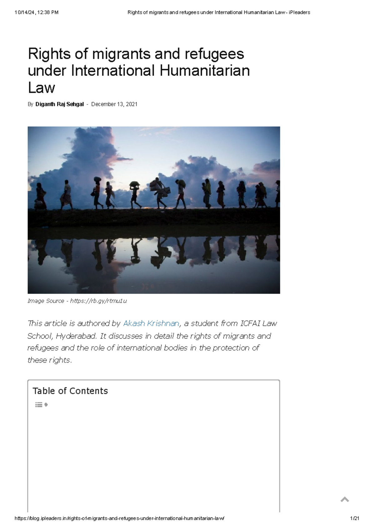 Rights of migrants and refugees under International Humanitarian Law ...