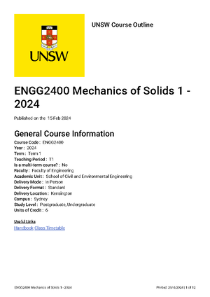 ENGG2500 Lab 1 - Hydrostatics -ver2023 - ENGG2500 Fluid Mechanics ...
