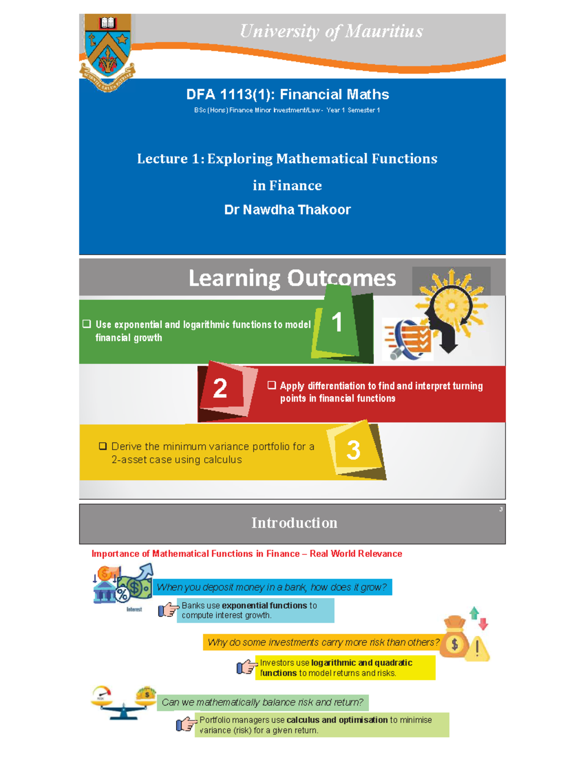 DFA 1113(1): Financial Maths - Exploring Functions & Risk Management ...