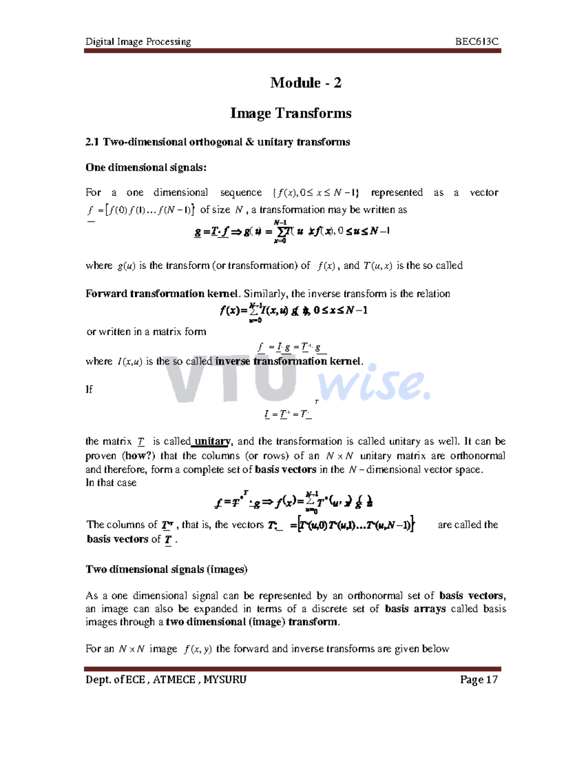 Digital Image Processing BEC613C Module 2: Image Transforms and ...