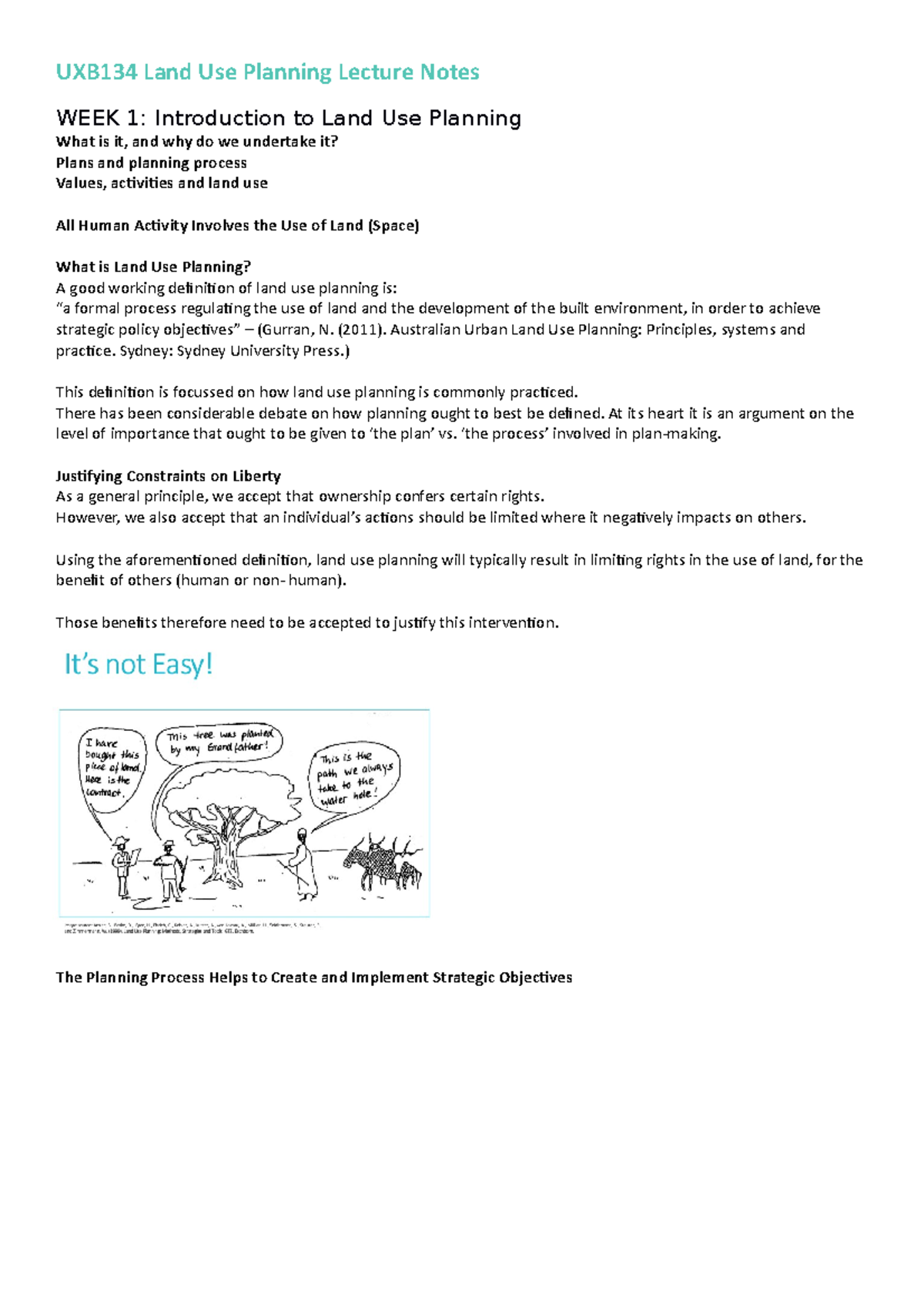 UXB134 Land Use Planning Lecture Notes: Overview of Weeks 1-4 - Studocu