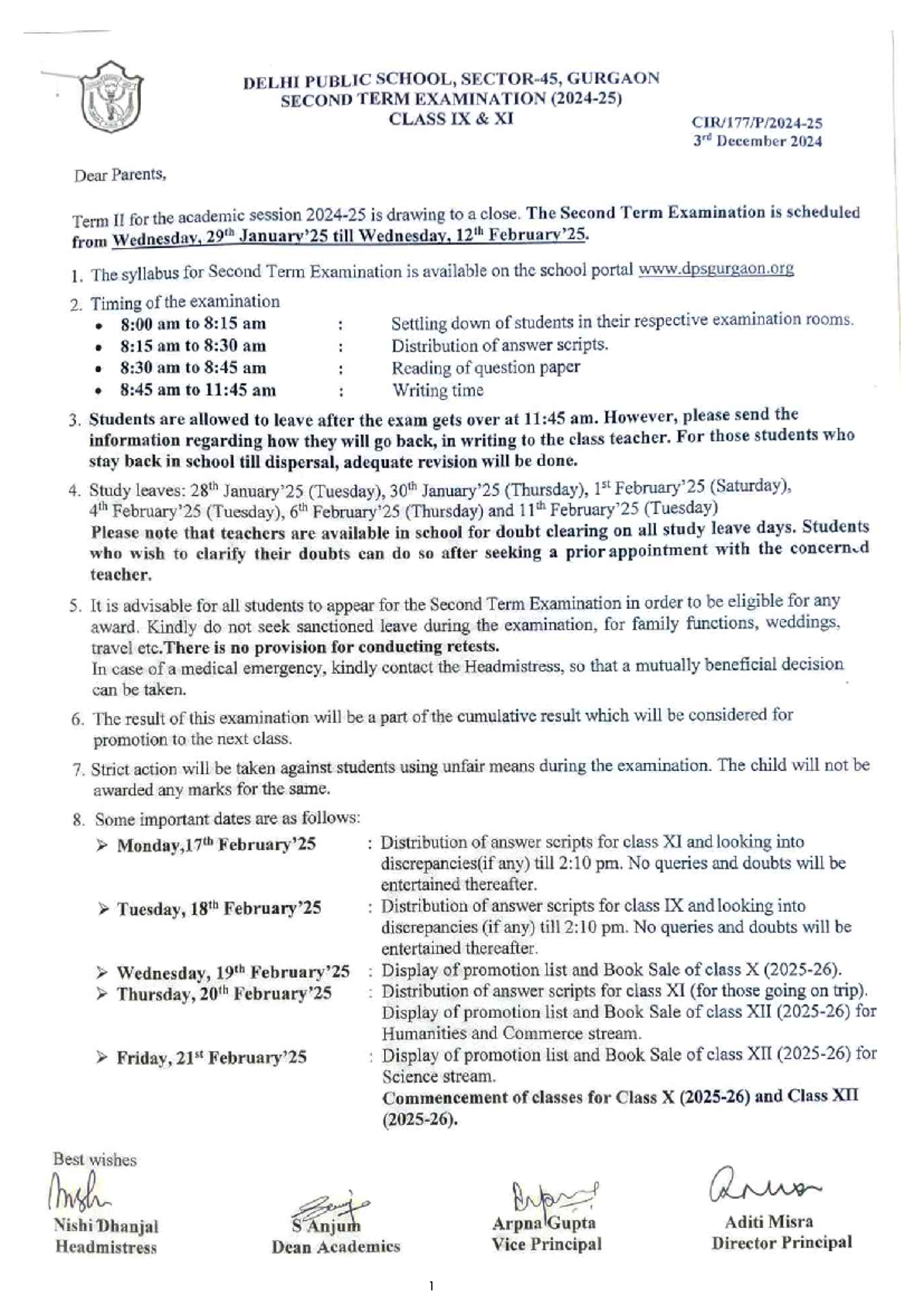 Delhi Public School Gurgaon Class IX Second Term Exam Schedule 2024 ...
