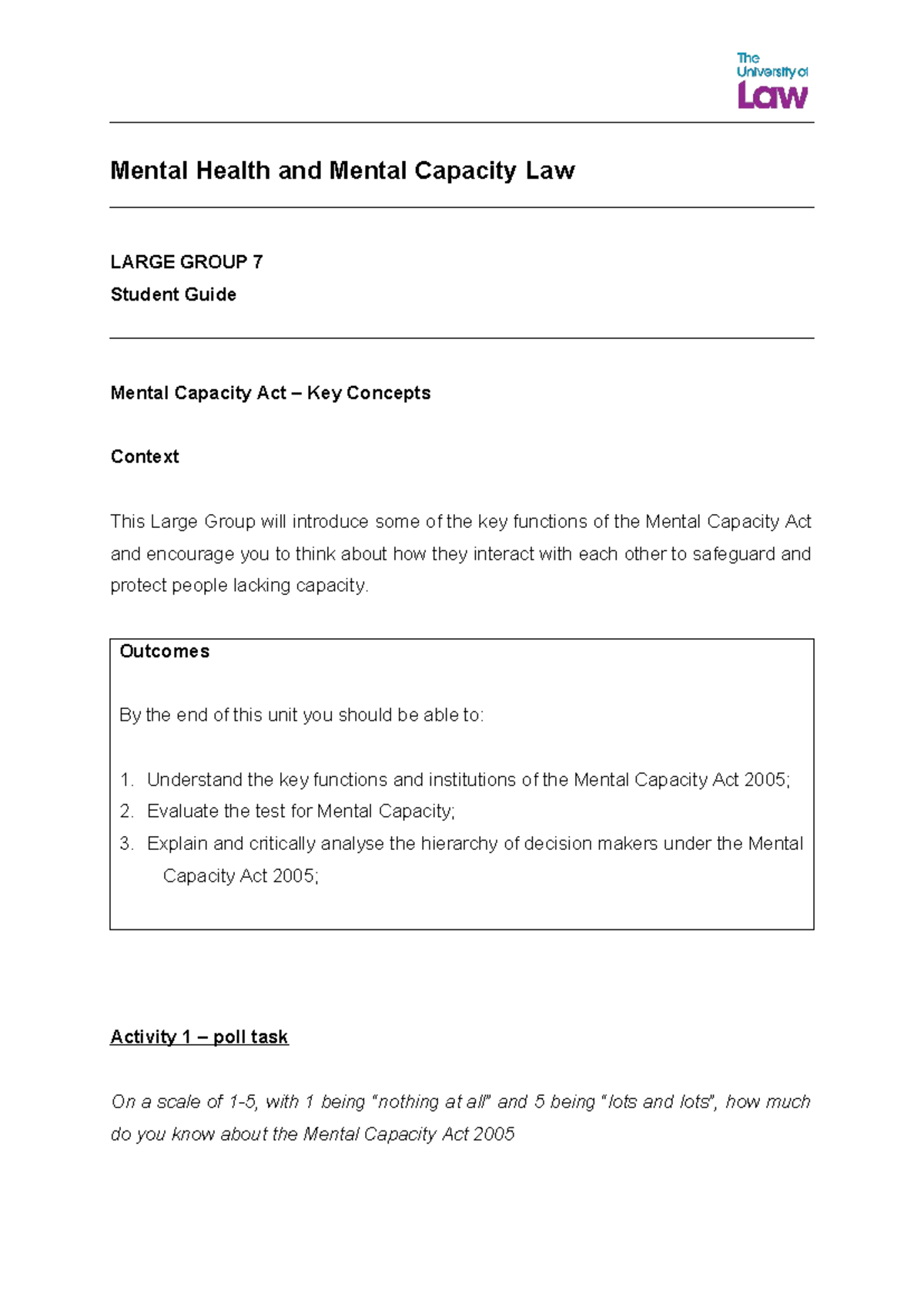 Mental Capacity Act 2005: Key Concepts & Decision-Making Guide - Studocu