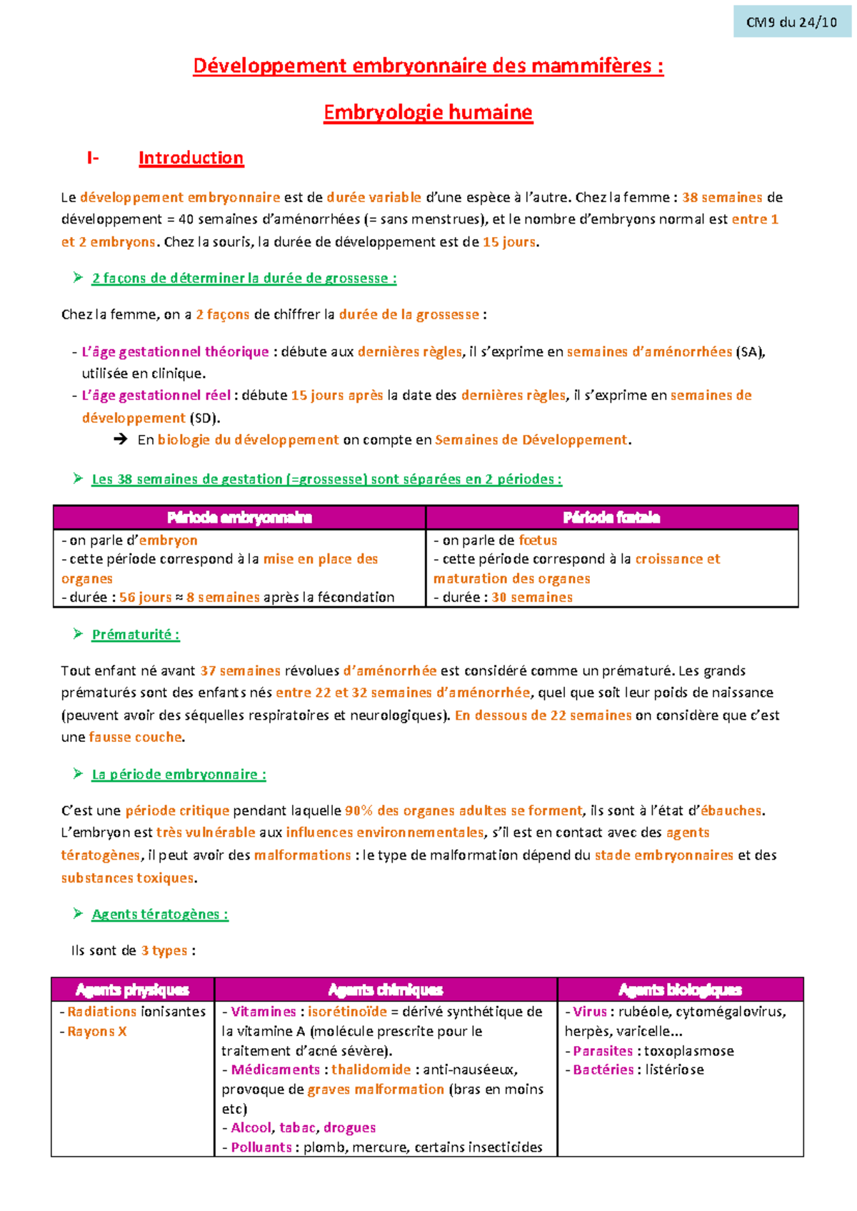 Développement Embryonnaire des Mammifères 1: Introduction et Stades ...