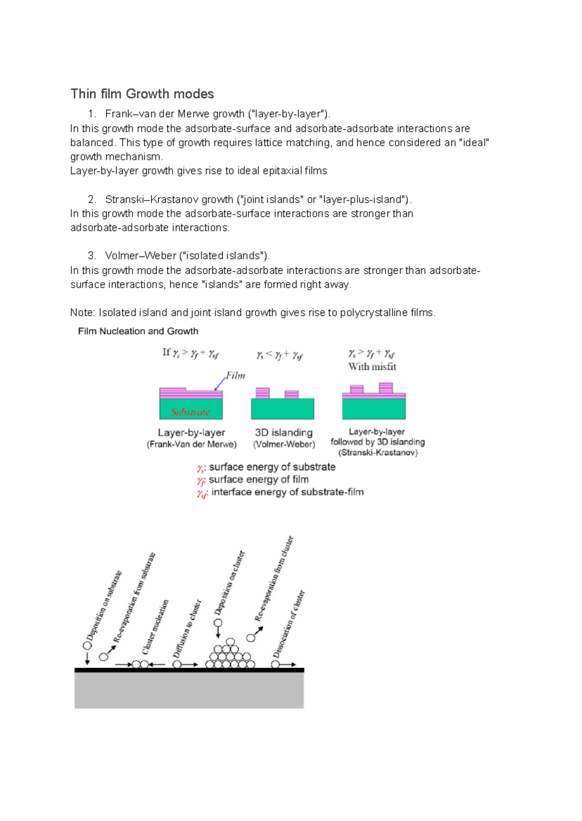 Thin Film Growth Modes and Nanoparticle Synthesis Notes for MAT 305 ...