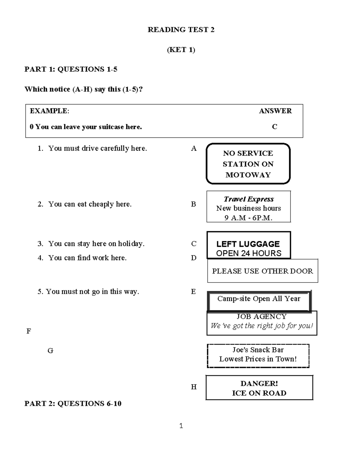 R2 TEST 2 (KET 1) - READING COMPREHENSION QUESTIONS - Studocu