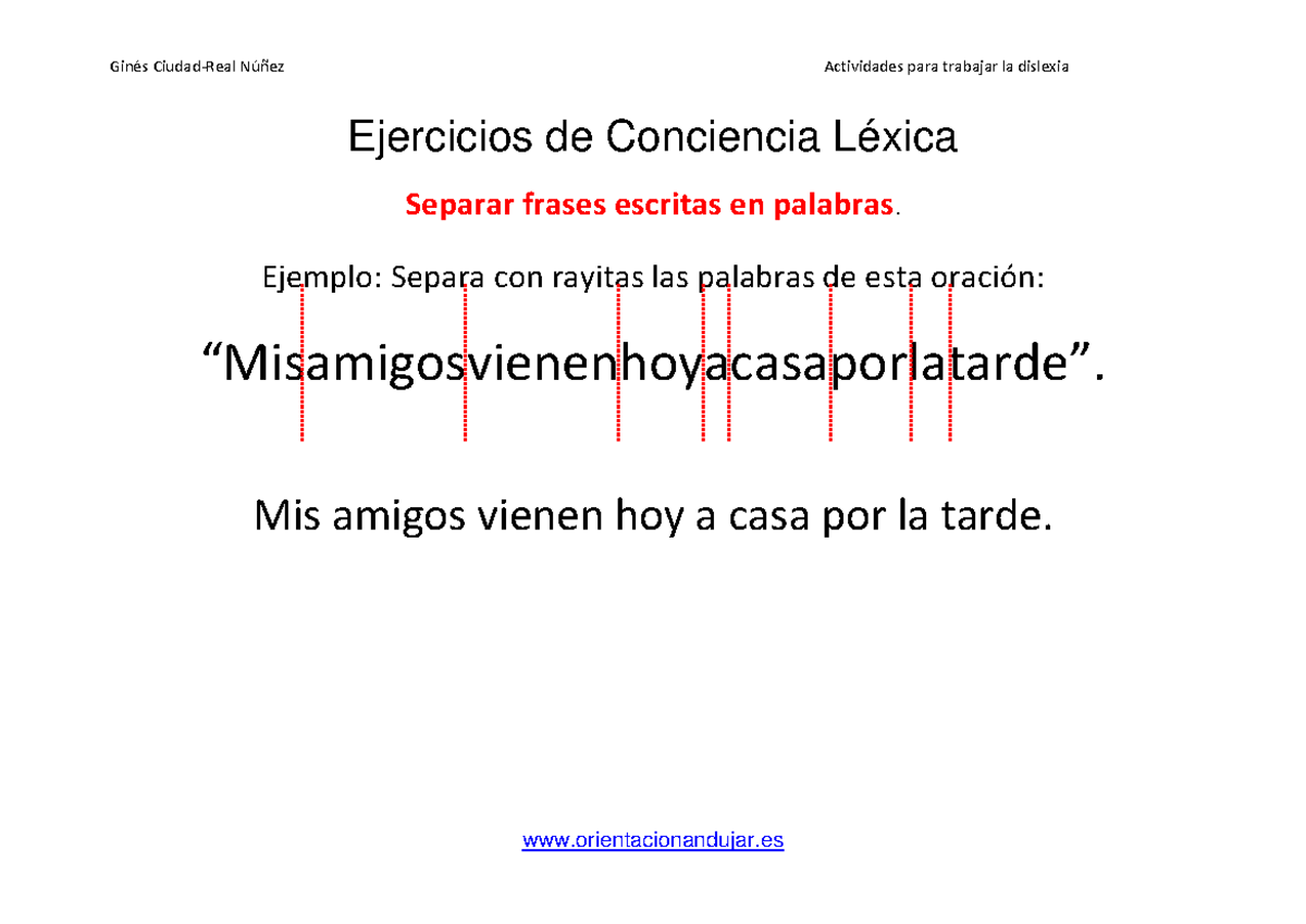 Ejercicios dislexia segementacion frases en palabras - Ejercicios de ...