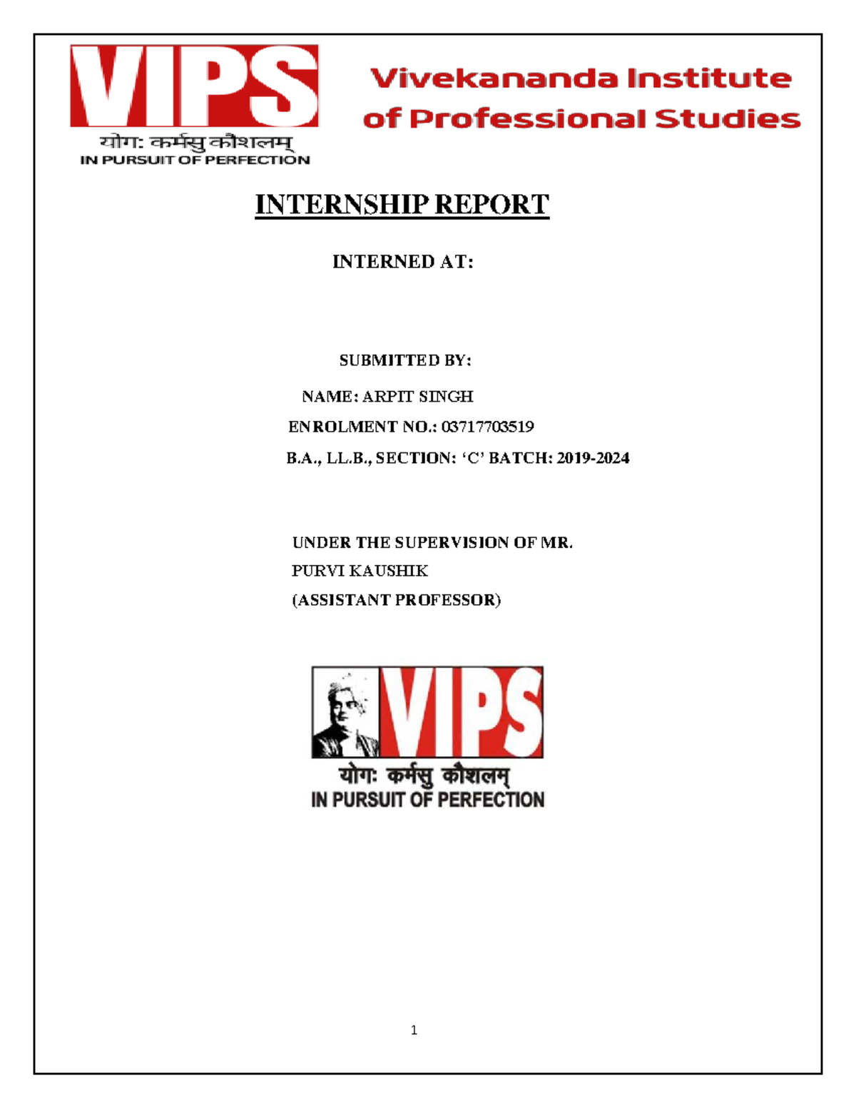 Internship Report: B.A. LL.B. (2019-2024) at DME Law School - Studocu