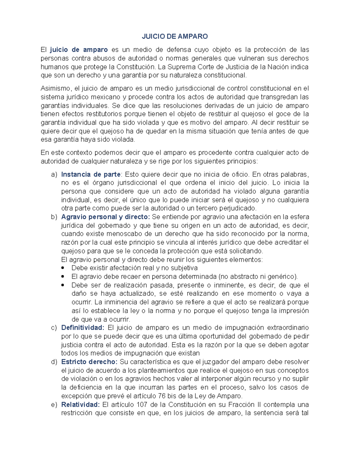 Justicia Constitucional Juicio de Amparo - JUICIO DE AMPARO El juicio ...