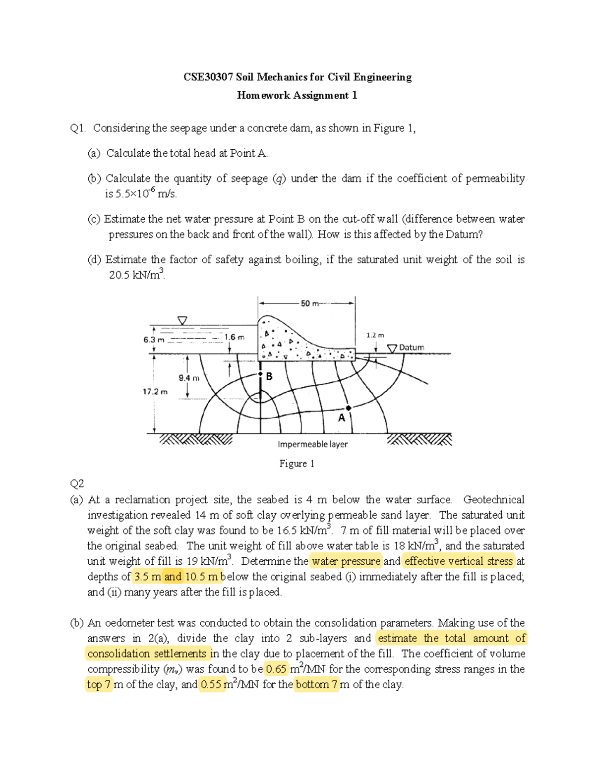 Homework 1 - ugugugugu - CSE30307 Soil Mechanics for Civil Engineering ...