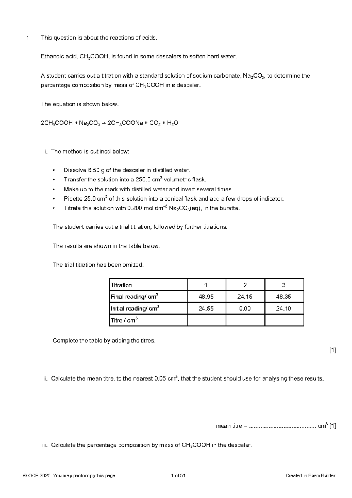 Titration Questions and Answers for OCR 2025 Exam Preparation - Studocu