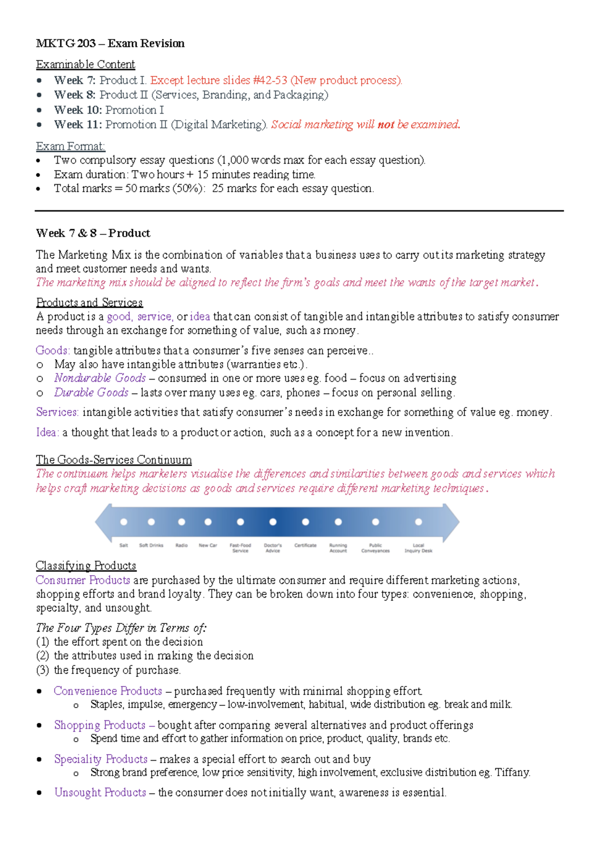 MKTG 203 - Final Exam Revision Notes on Products and Promotions - Studocu