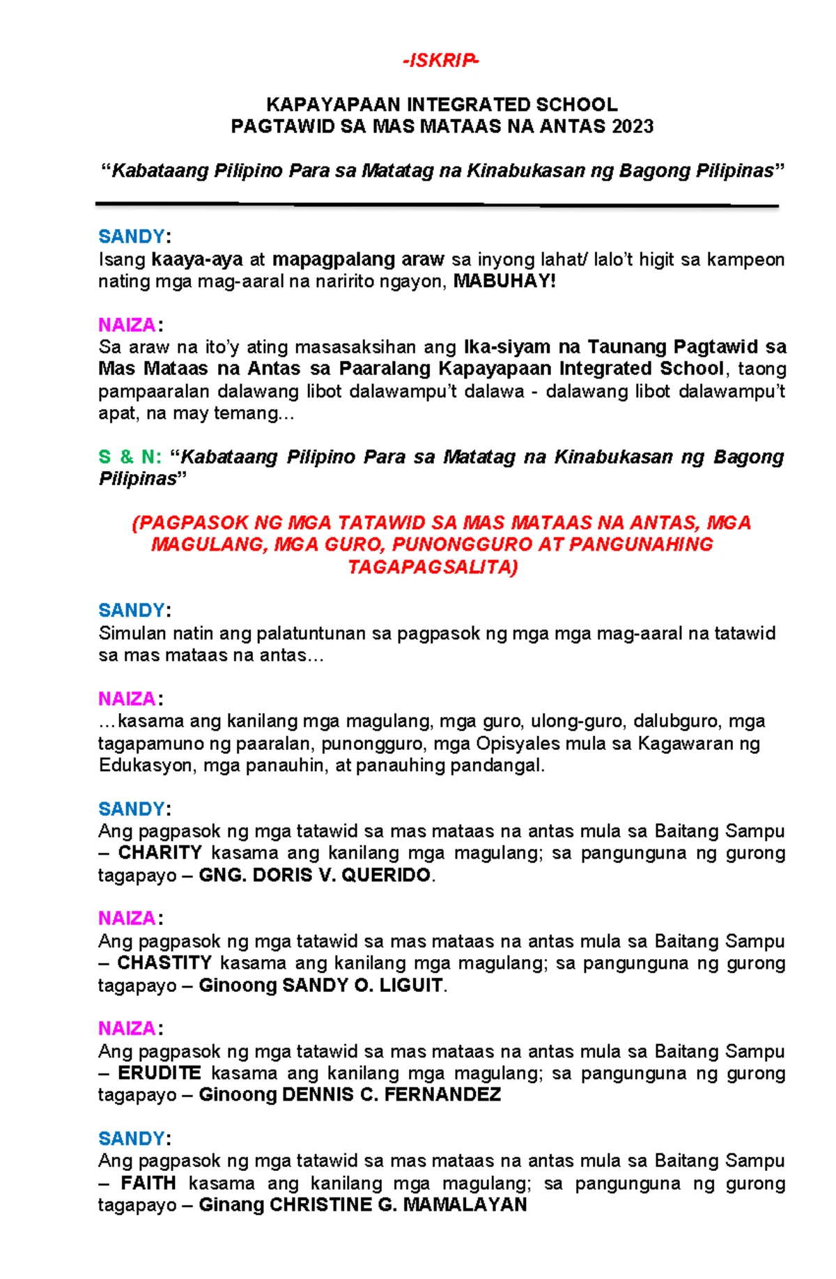 Graduation Script for School Year 2022-2023 - Studocu