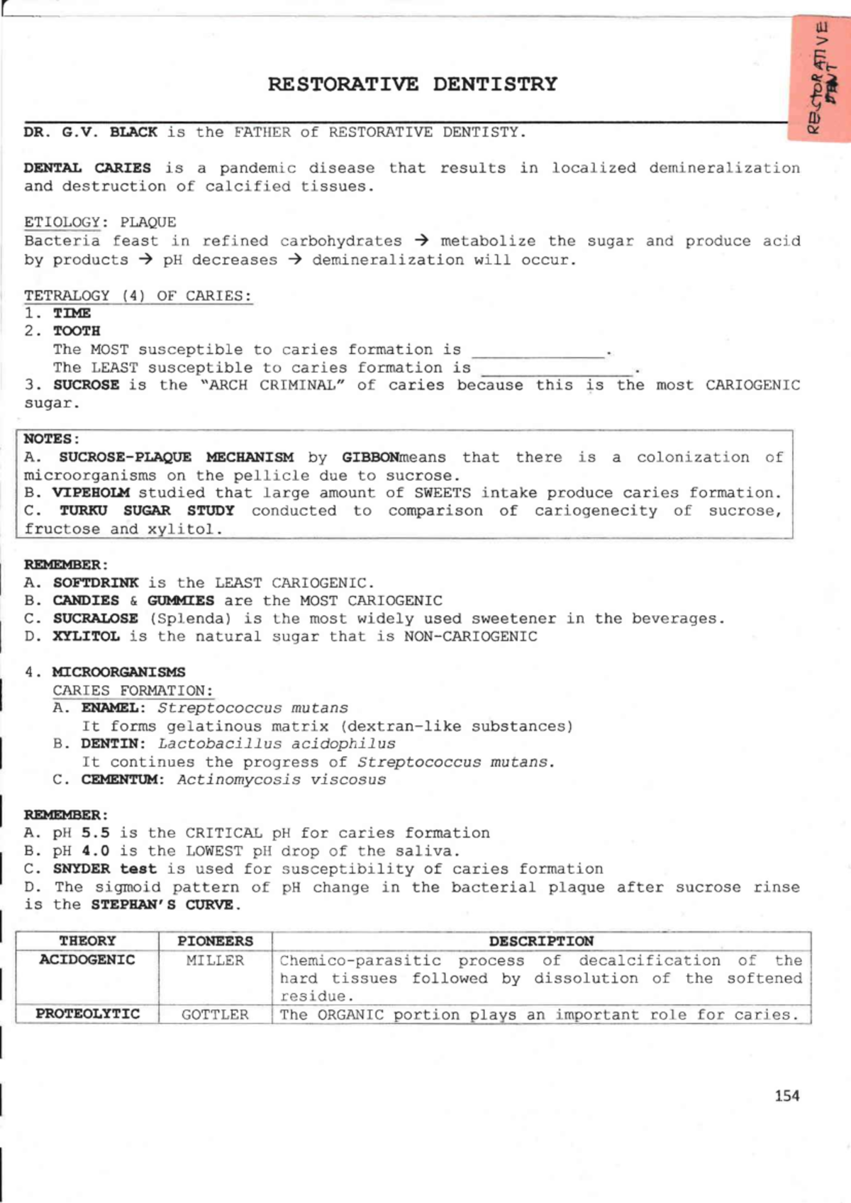 RE 101: Lecture Notes on Dental Caries and Restorative Dentistry - Studocu