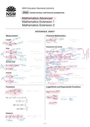 Advanced Maths Formula Sheet: Differential & Integral Calculus - Studocu