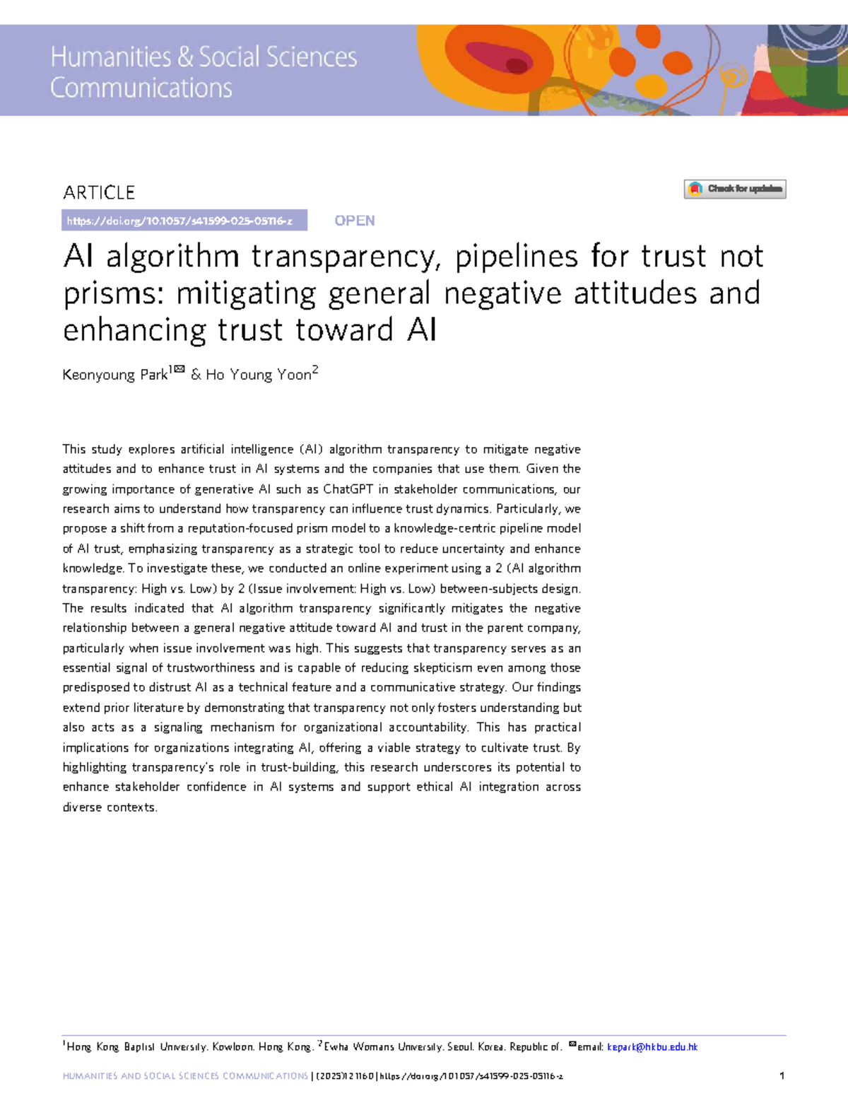 AI Algorithm Transparency: Building Trust in AI Systems (HUMANITIES AND ...