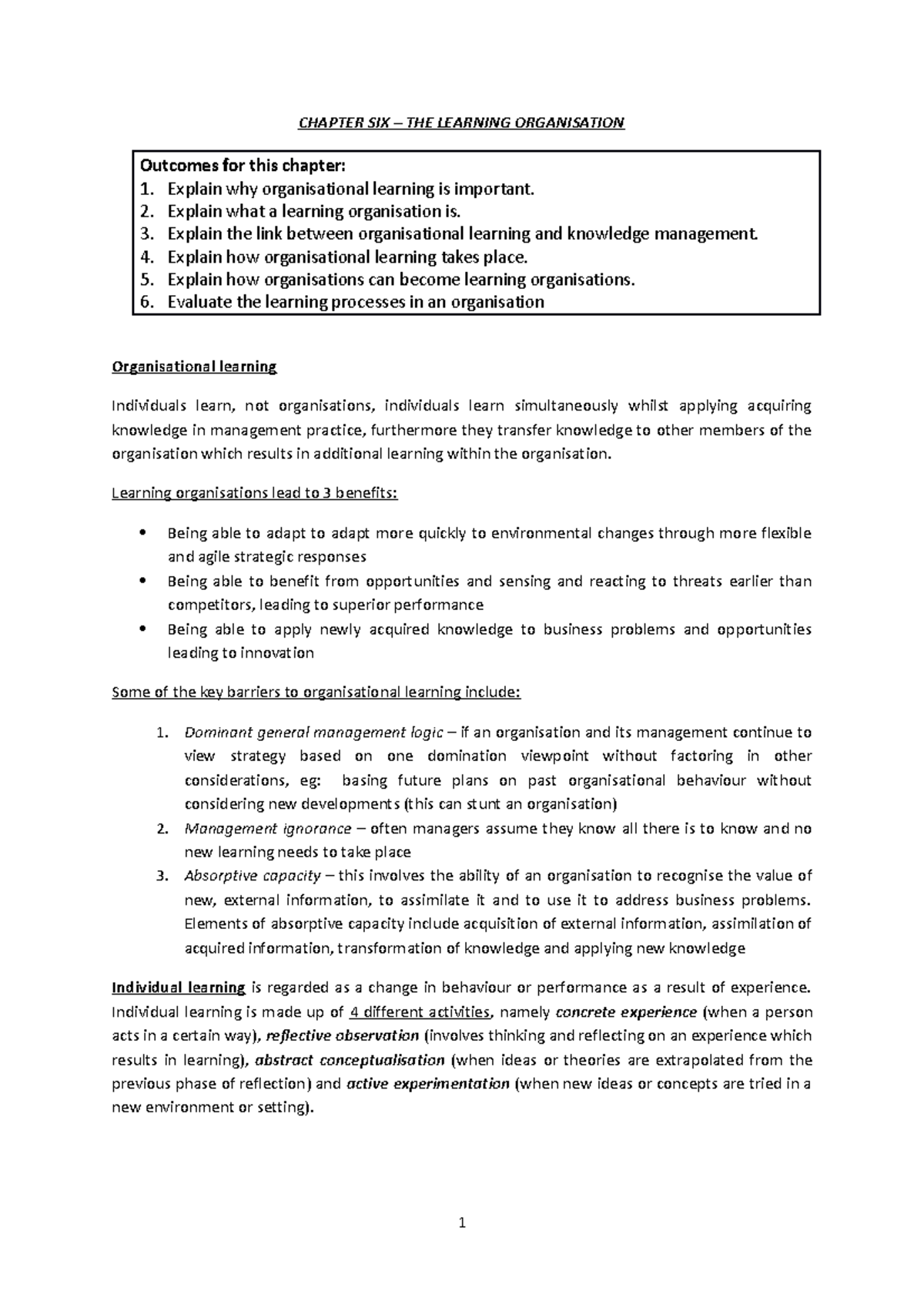 Notes on Organisational Learning - Strategy Ch 6 - Studocu