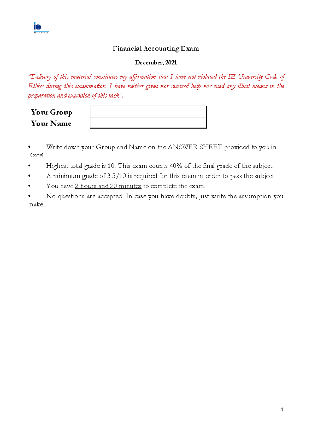 Financial Accounting Final Exam 2021 - Financial Accounting Exam ...