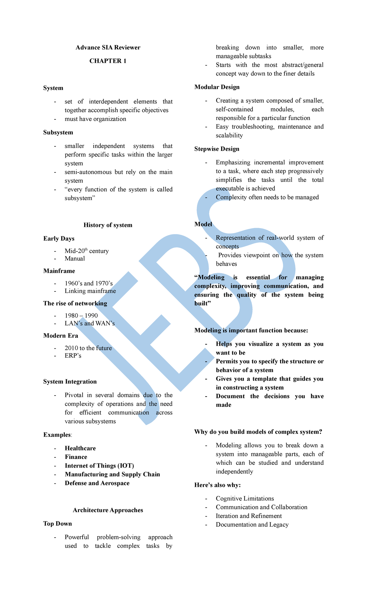 Advance SIA Reviewer (Chapter 1): Systems and Integration Overview ...