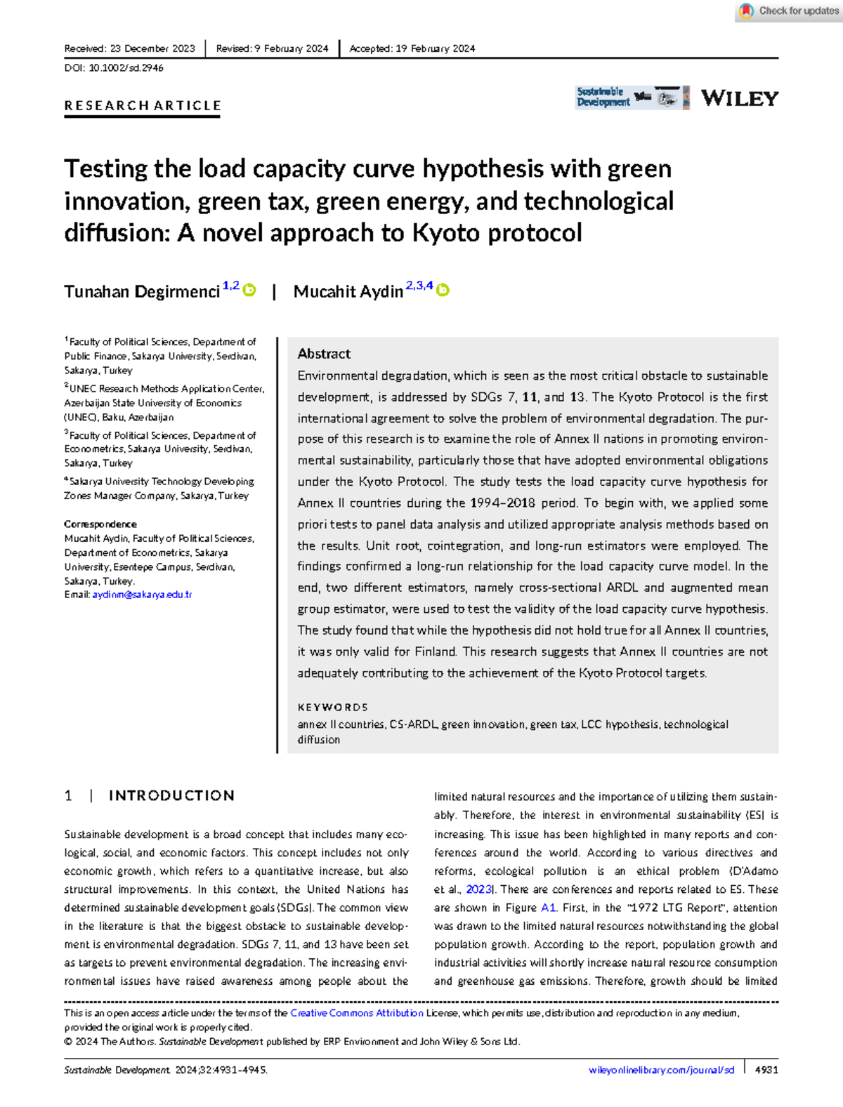 Assessing Load Capacity Curve Hypothesis with Green Tax & Innovation ...