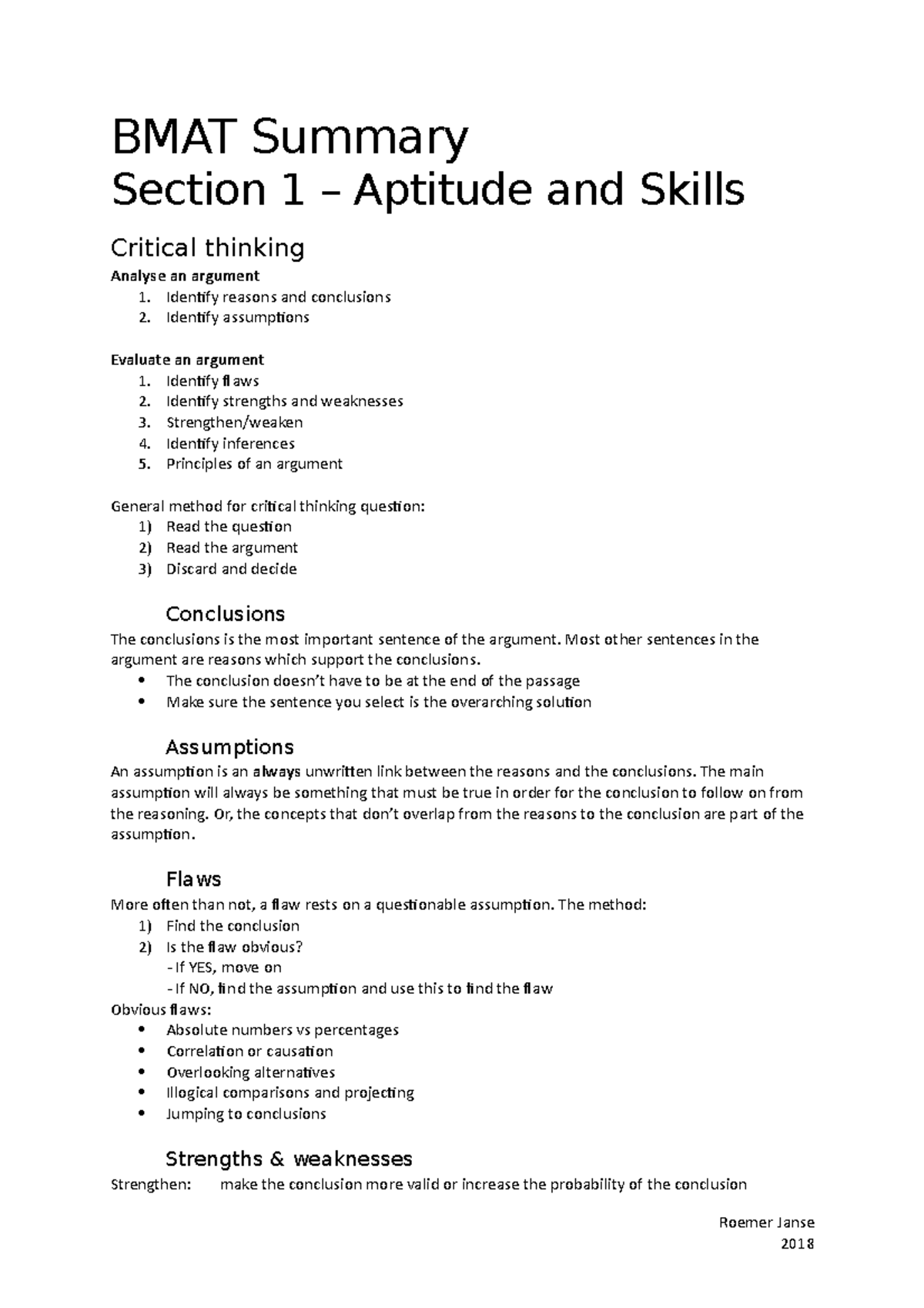 BMAT Samenvatting: Aptitude, Critical Thinking, and Scientific ...