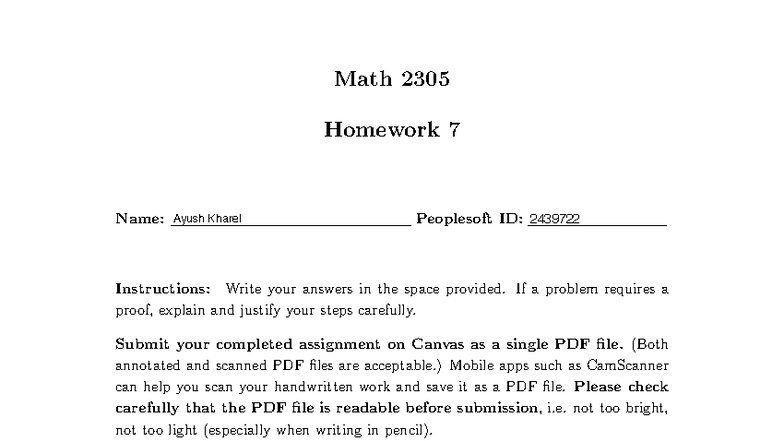 Math 2305 Homework 7 Solutions and Instructions - Studocu