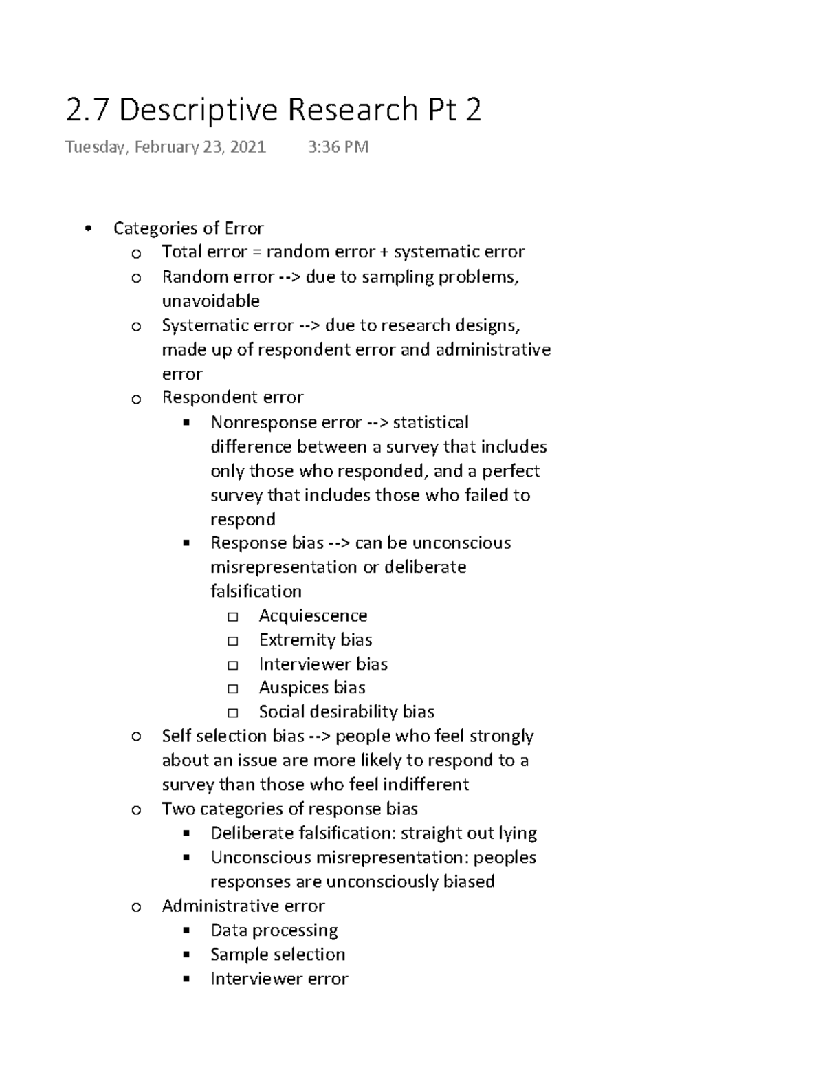 2.7 Descriptive Research Pt 2 - Categories of Error Total error ...
