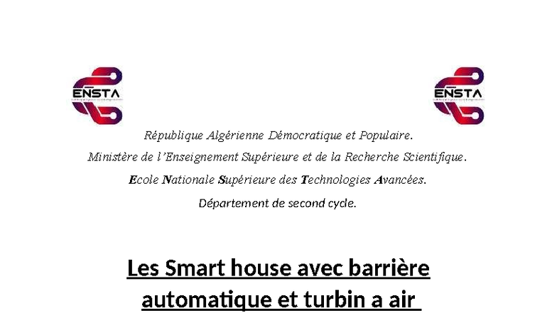 Projet EP - EPS : Maquette Domotique avec Arduino et Éolienne - Studocu
