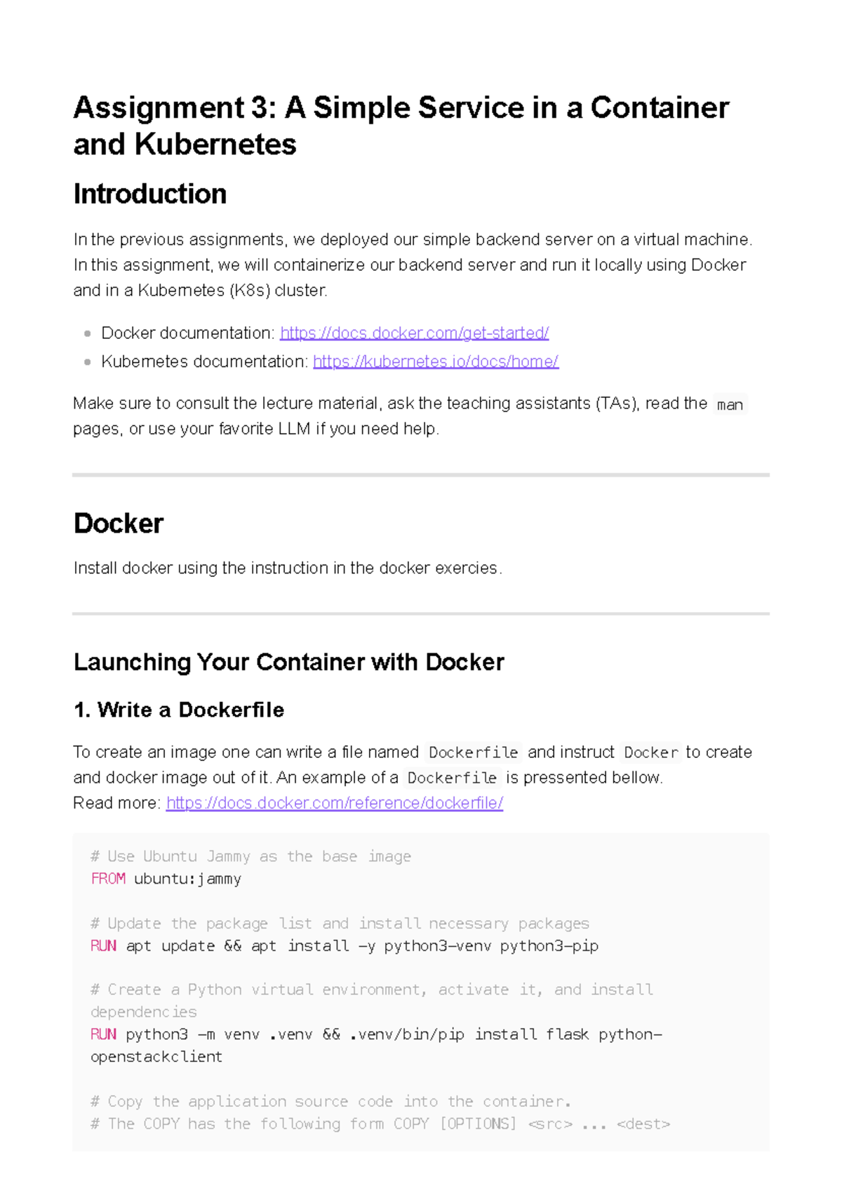 Assignment 3: Containerizing a Service with Docker & K8s - Studocu