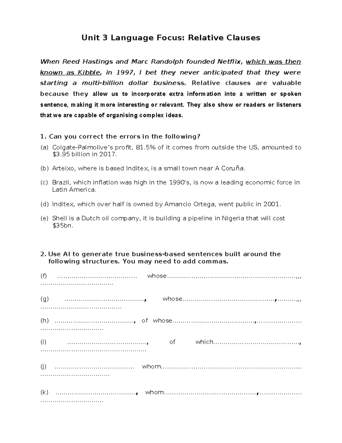 Unit 3 Language Focus: Relative Clauses - Mar 13 Notes - Studocu