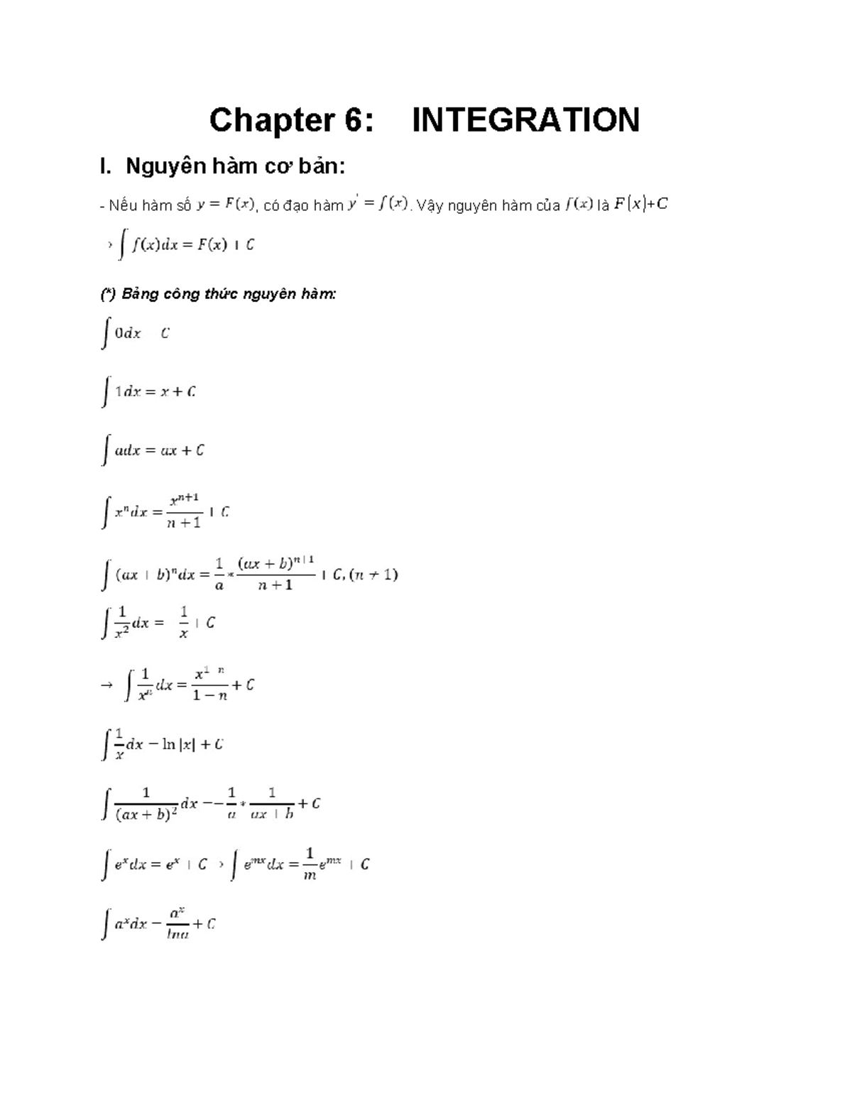 Chapter 6: Integration I - Final Review Notes - Studocu