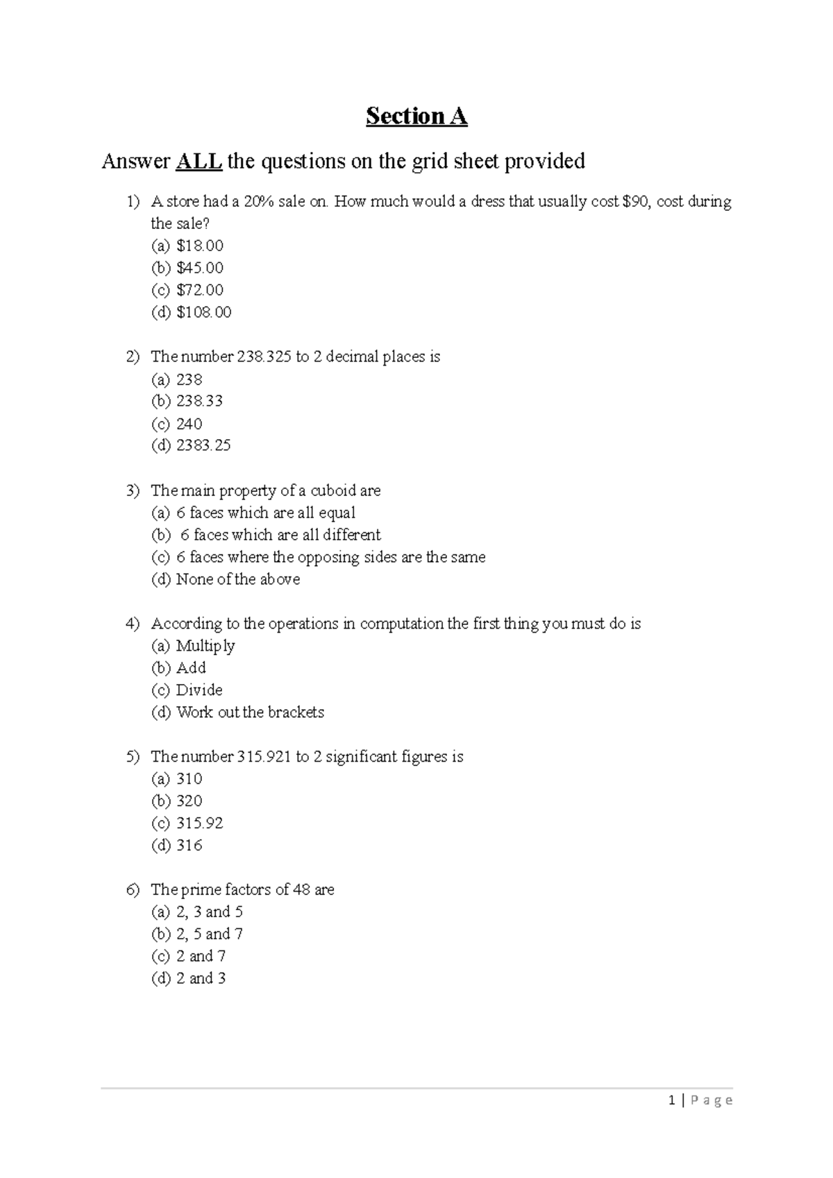MATH TEST 1 - CSEC: Comprehensive Questions and Answers - Studocu