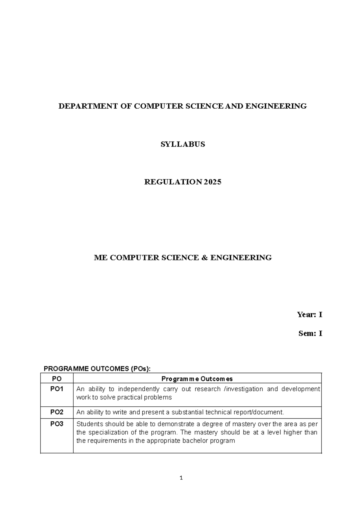 M.E. CSE 2025 Sem 1 - Comprehensive Syllabus Overview - Studocu