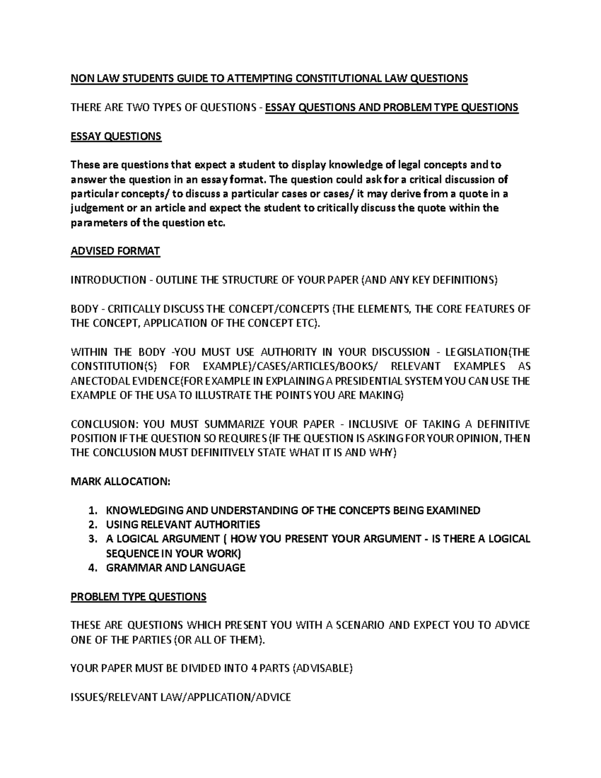 Non-Law Students' Guide to Answering Constitutional Law Questions - Studocu