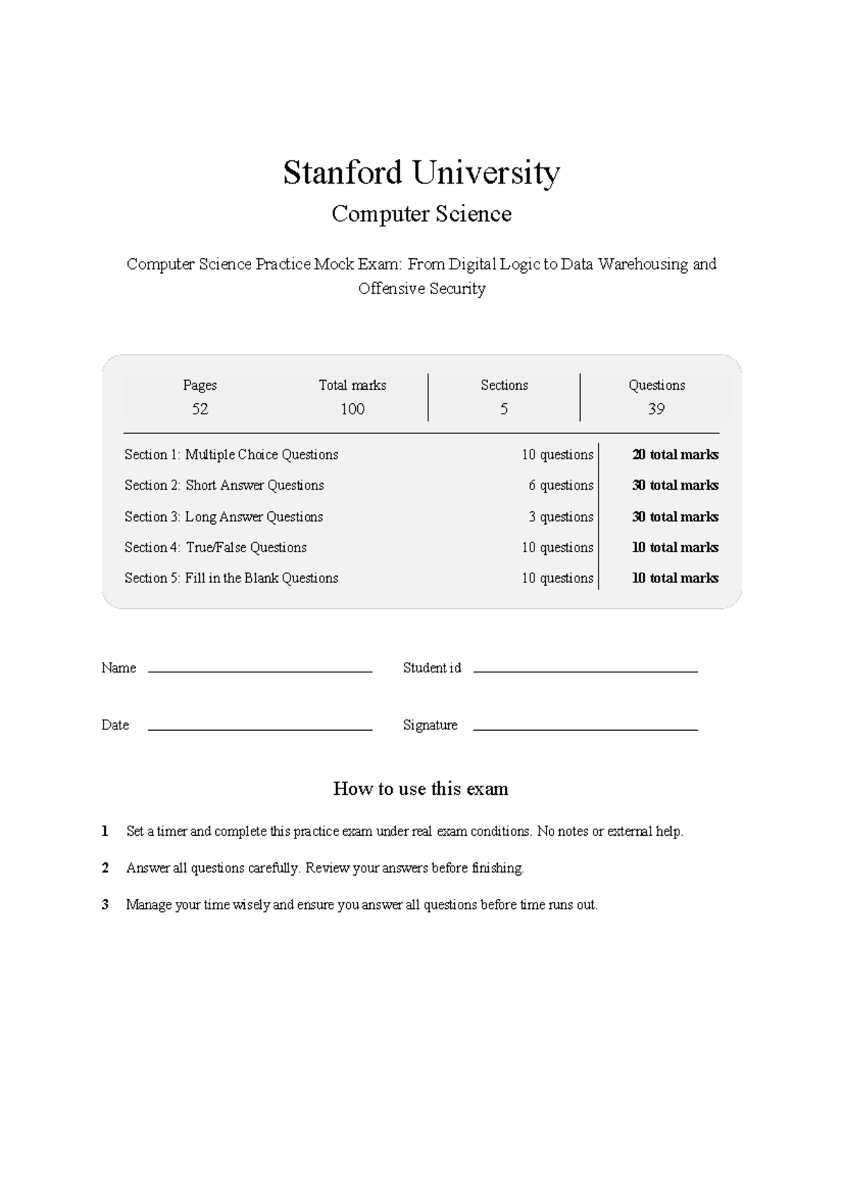 G400 Computer Science Stanford Practice Mock Exam 2026: From Logic to ...