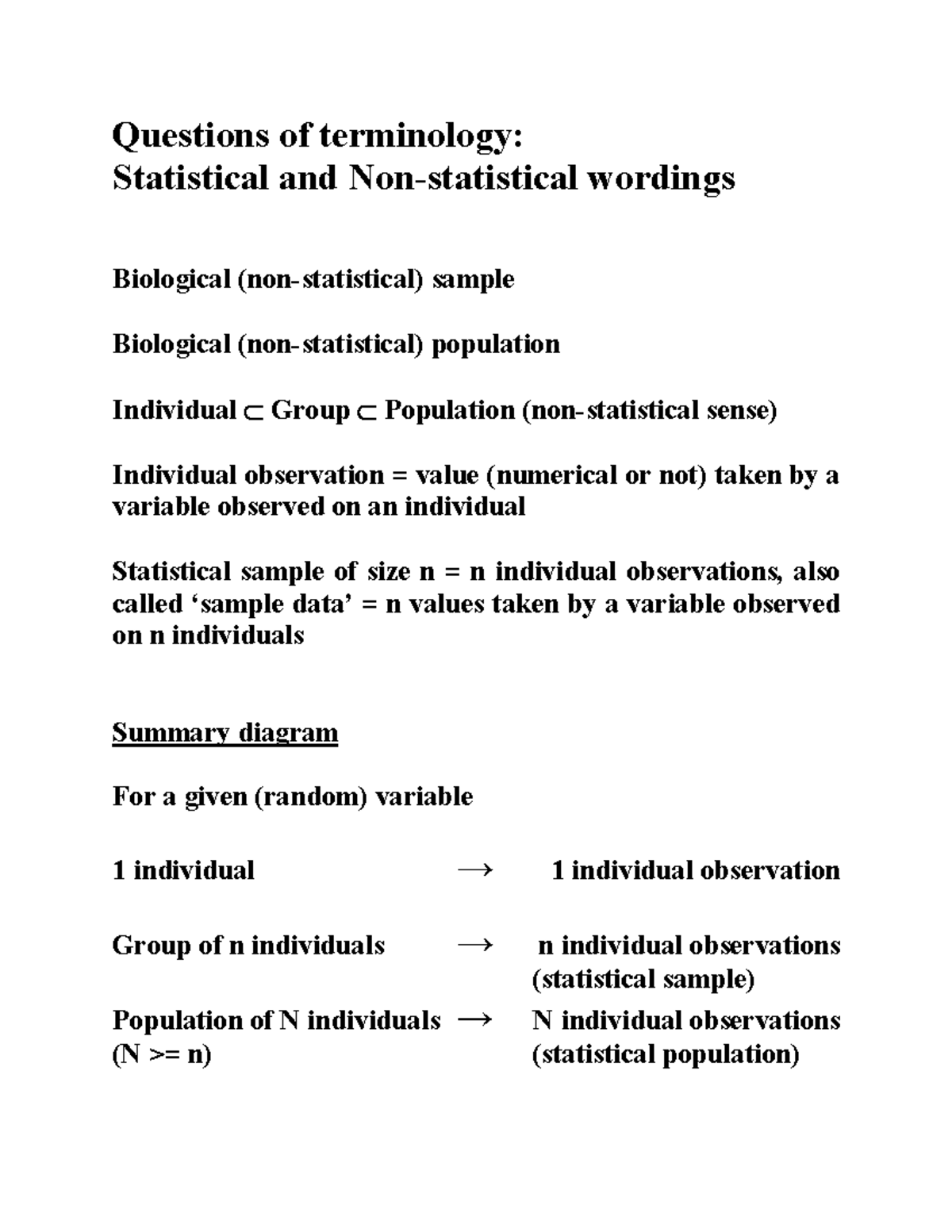 Hand-out 1 - Questions of terminology: Statistical and Non-statistical ...